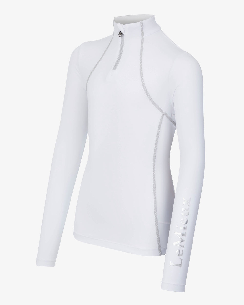 White coloured LeMieux Young Rider Base Layer on grey background