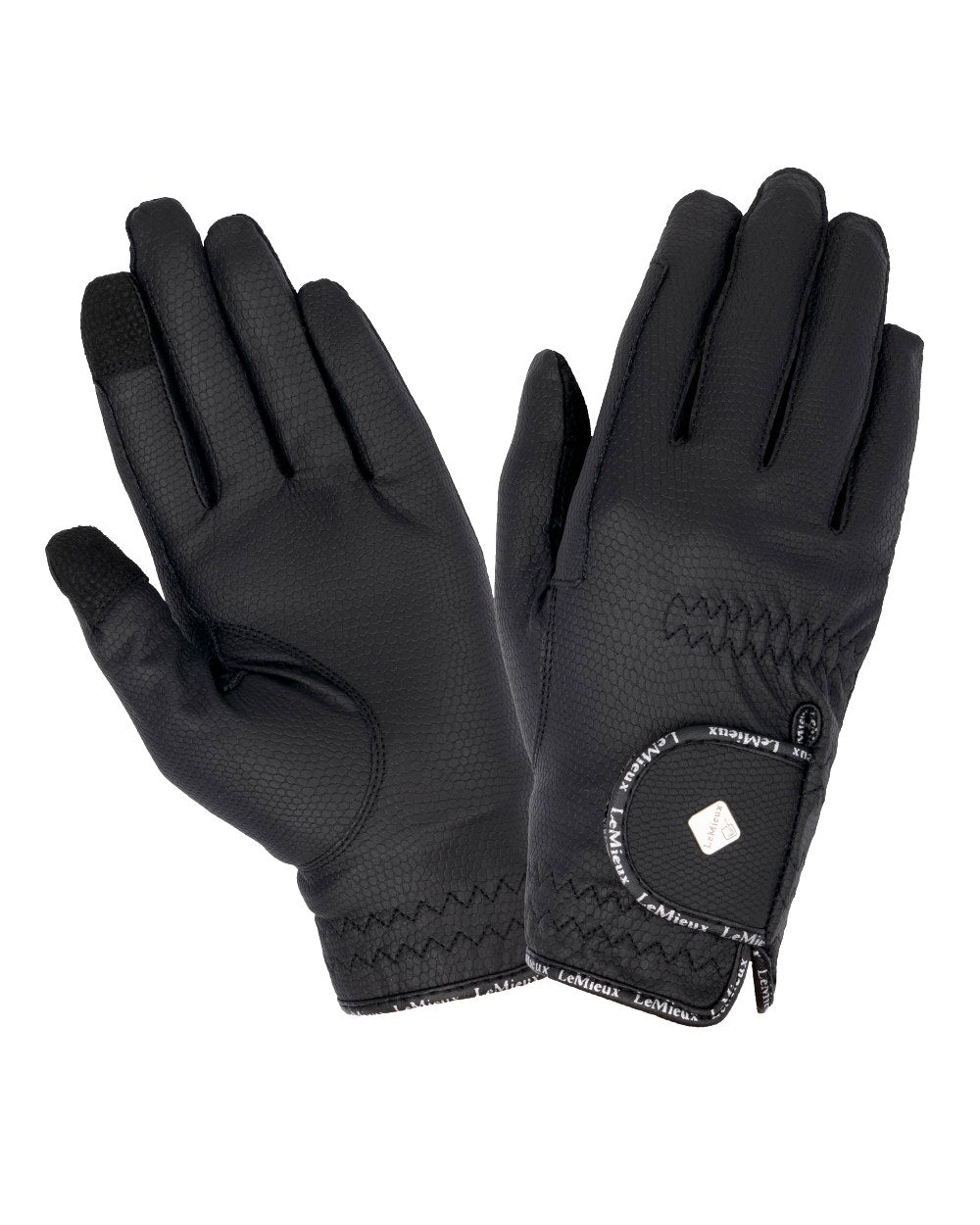 Black coloured LeMieux Young Rider Classic Riding Gloves on white background