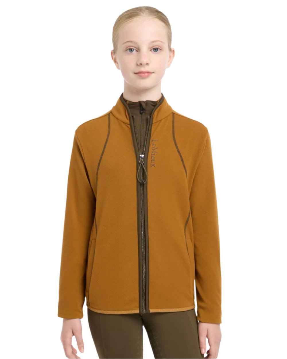 Ginger Coloured LeMieux Young Rider Felicity Fleece Zip Through Jacket On A White Background