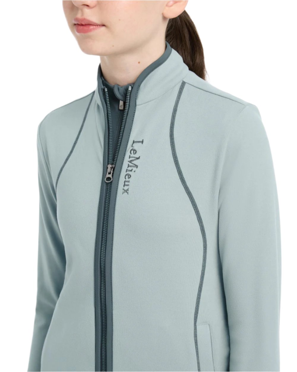 Glacier Coloured LeMieux Young Rider Felicity Fleece Zip Through Jacket On A White Background