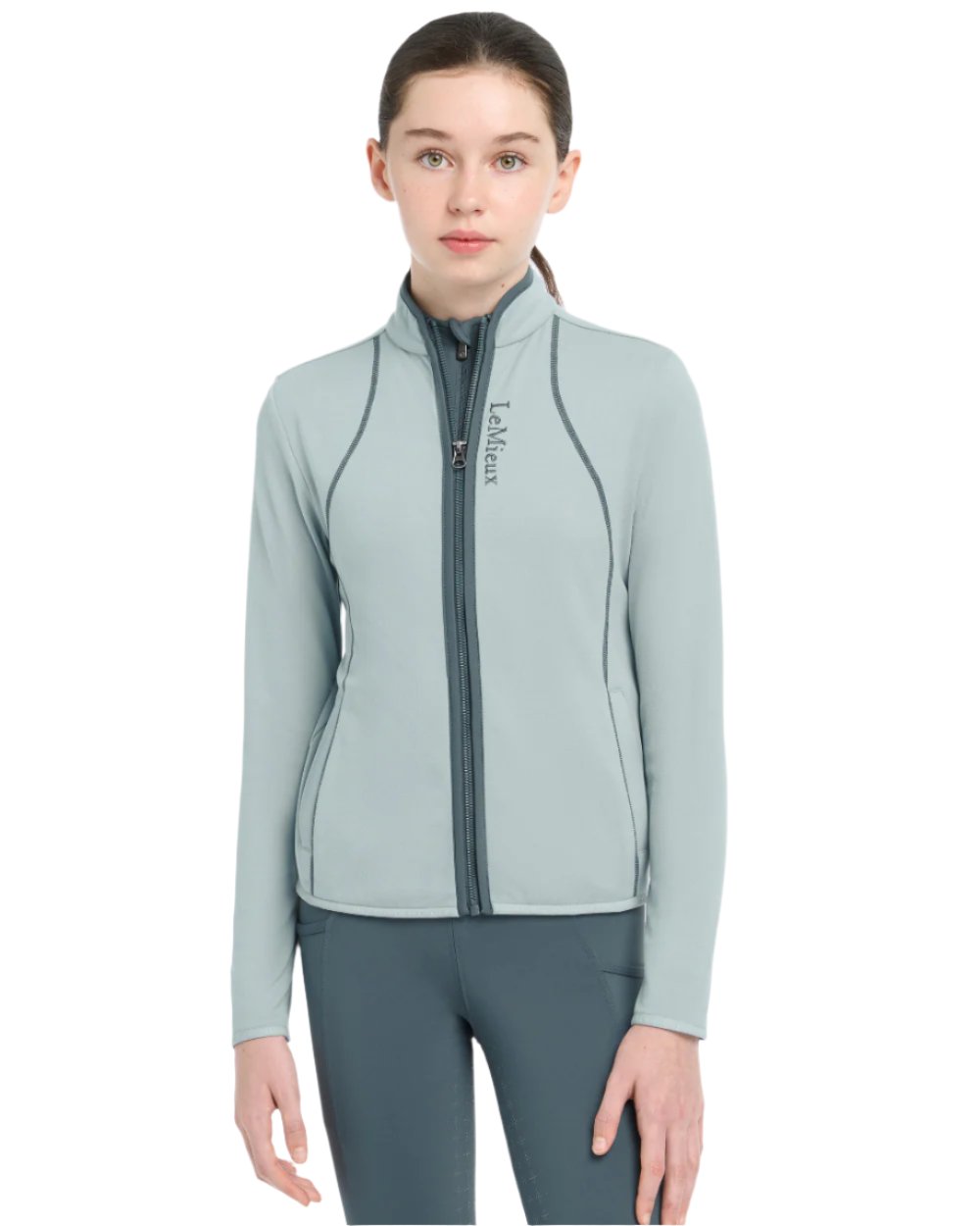 Glacier Coloured LeMieux Young Rider Felicity Fleece Zip Through Jacket On A White Background