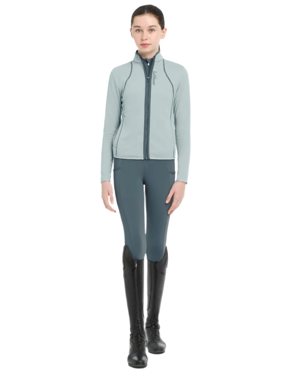 Glacier Coloured LeMieux Young Rider Felicity Fleece Zip Through Jacket On A White Background