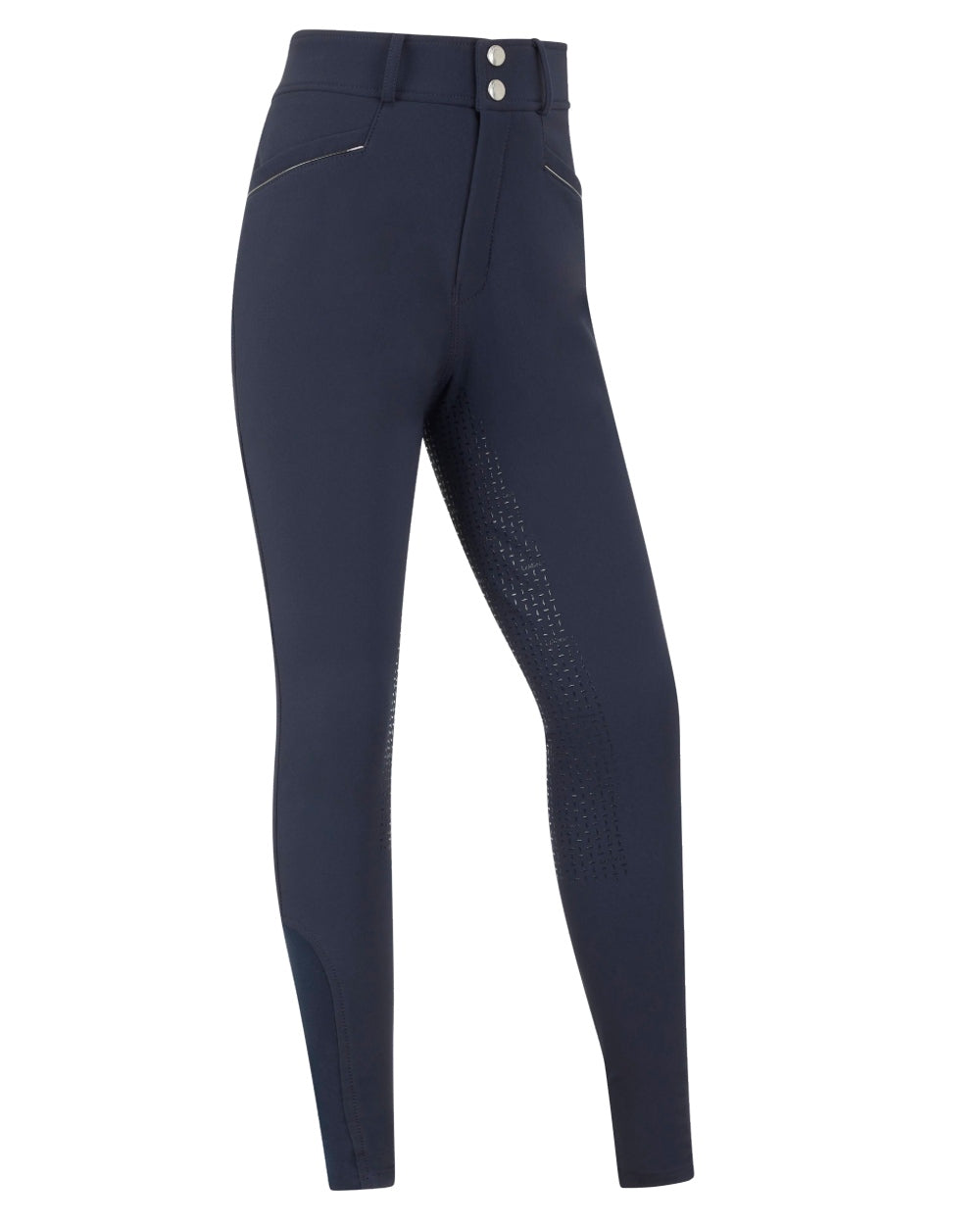 Navy coloured LeMieux Young Rider Freya Pro Breeches on white background