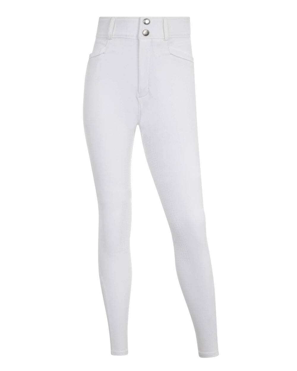 White coloured LeMieux Young Rider Freya Pro Breeches on white background