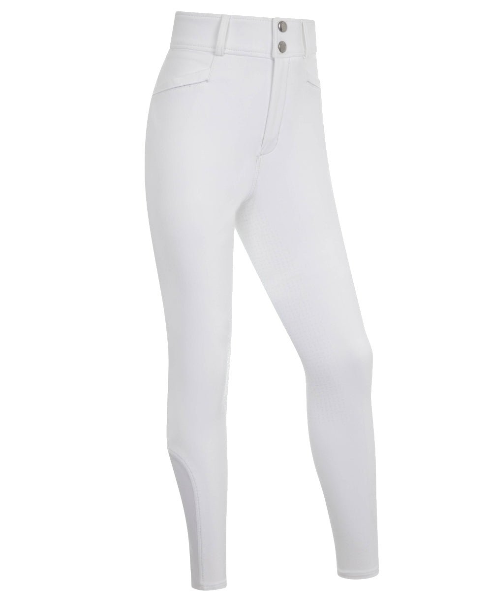White coloured LeMieux Young Rider Freya Pro Breeches on white background