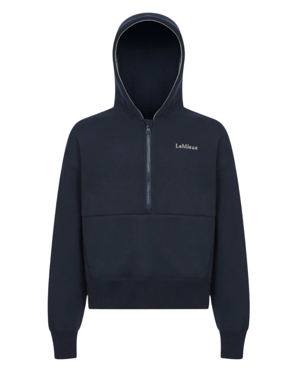 Navy Coloured LeMieux Young Rider Hettie Half Zip Hoodie On A White Background