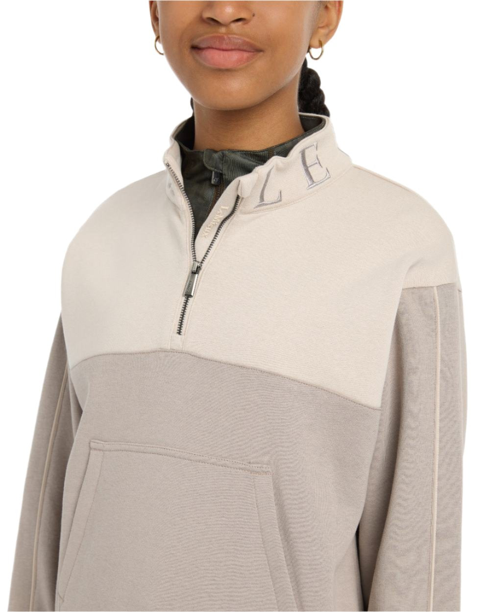 Ash Stone Coloured LeMieux Young Rider Kate Quarter Zip Sweater On A White Background