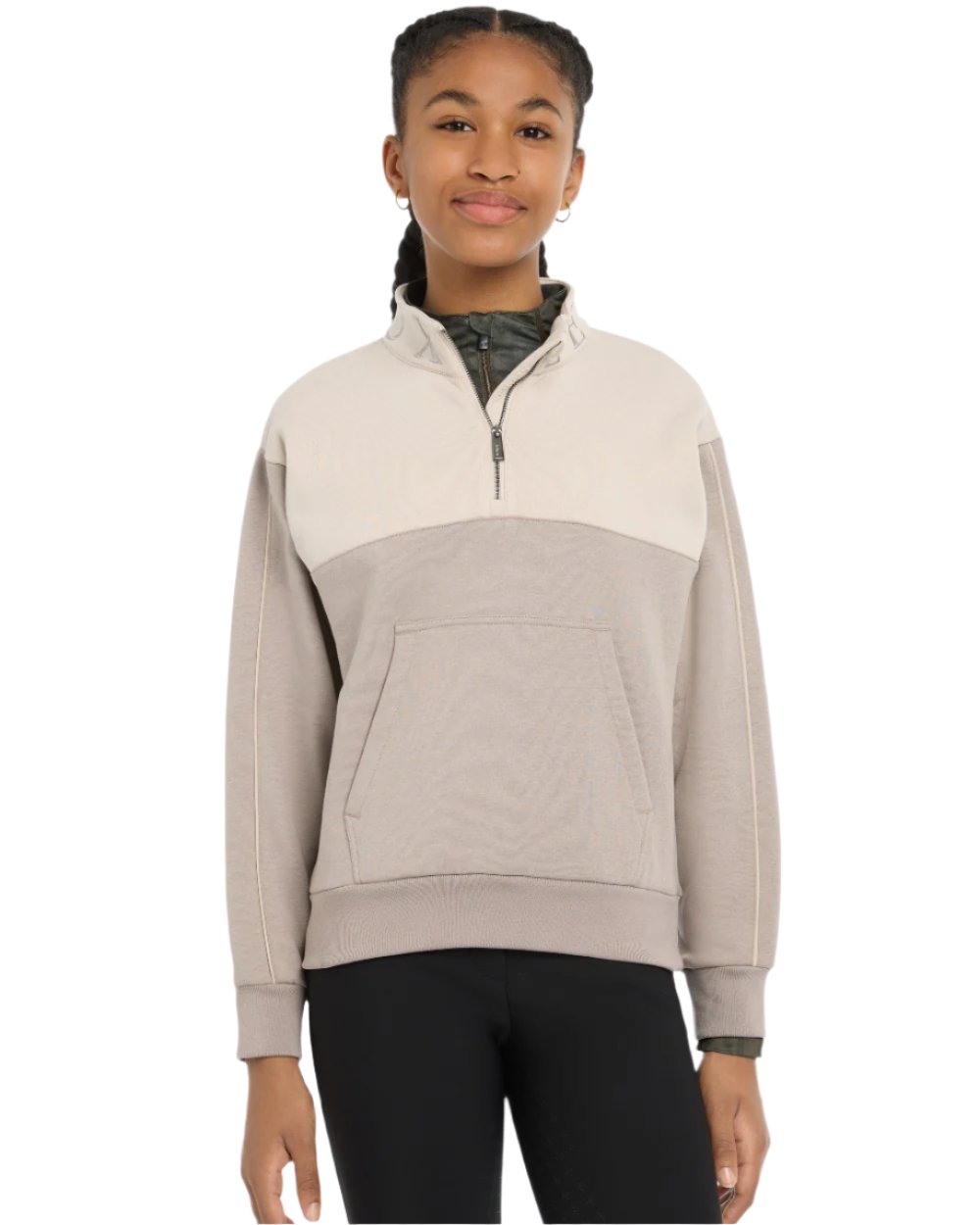 Ash Stone Coloured LeMieux Young Rider Kate Quarter Zip Sweater On A White Background