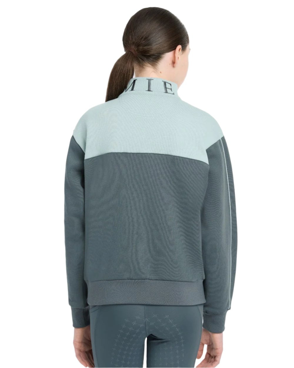 Petrol Glacier Coloured LeMieux Young Rider Kate Quarter Zip Sweater On A White Background
