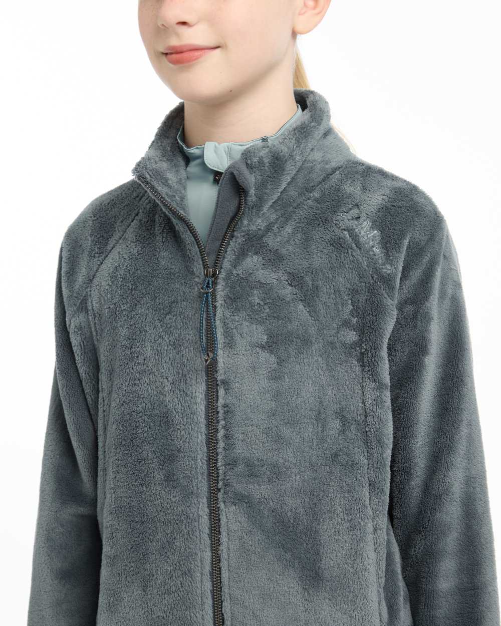 Petrol Coloured LeMieux Young Rider Libby Fleece Jacket On A White Background