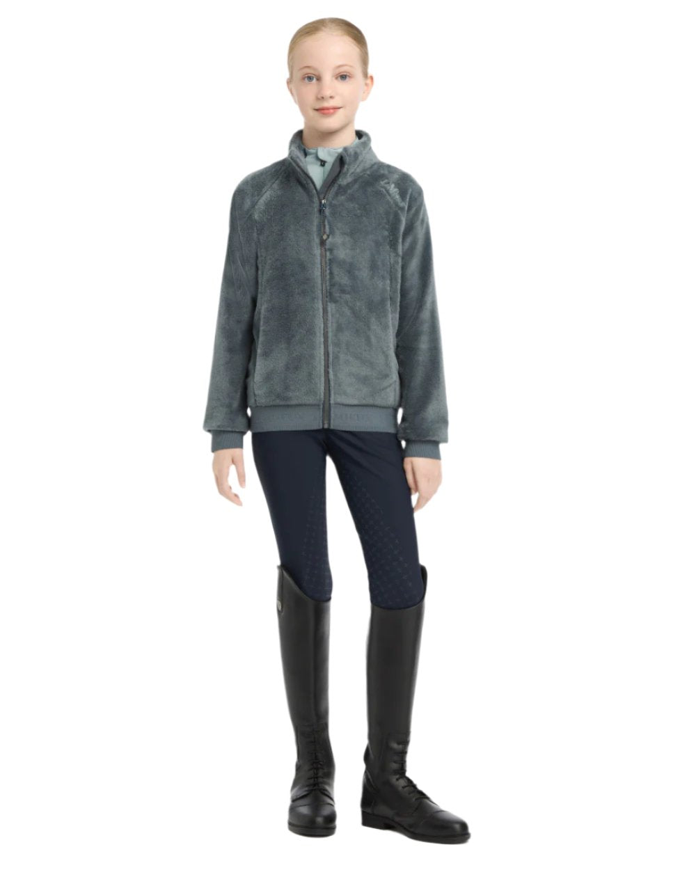 Petrol Coloured LeMieux Young Rider Libby Fleece Jacket On A White Background