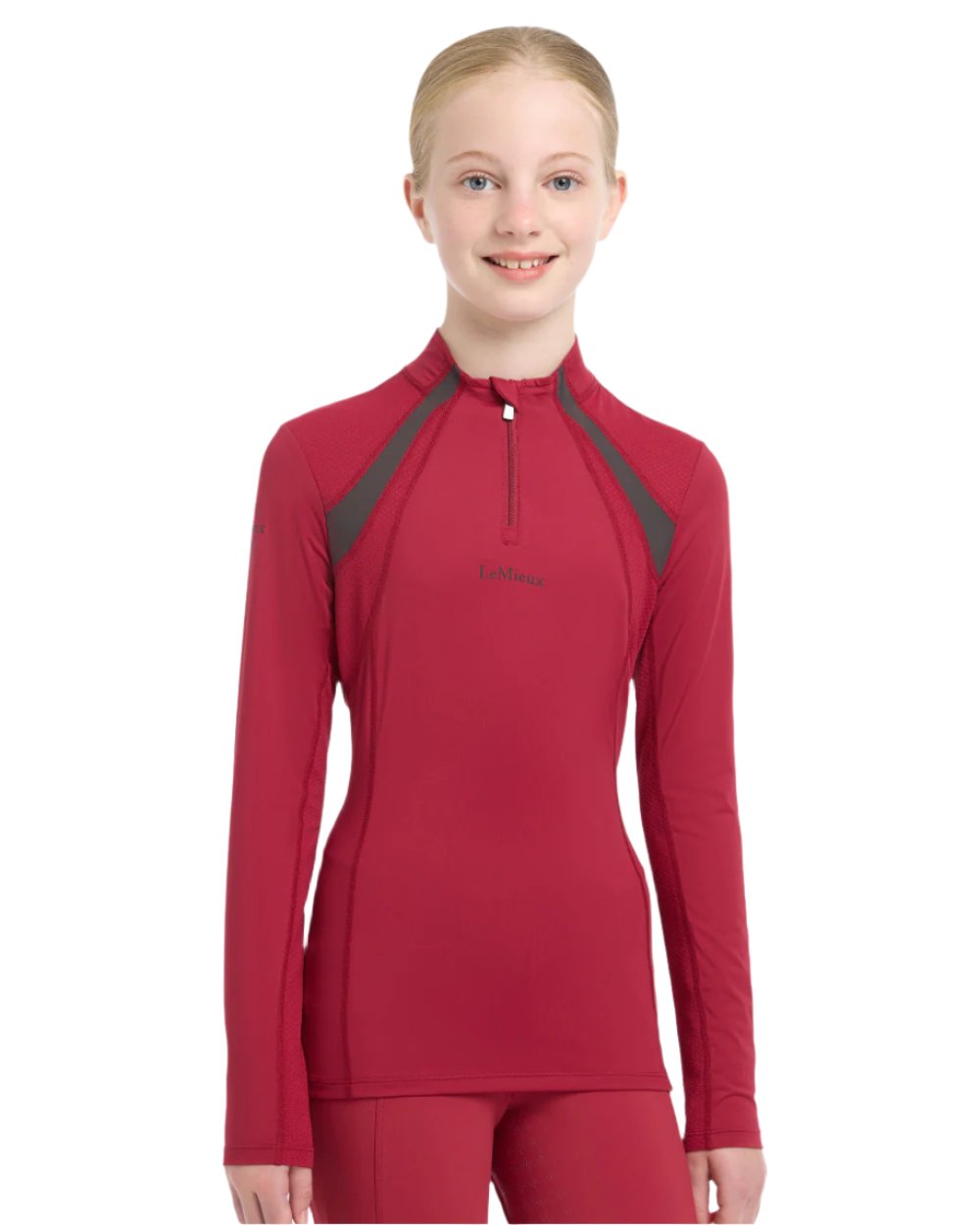 Ember Coloured LeMieux Young Rider Mia Mesh Base Layer On A White Background