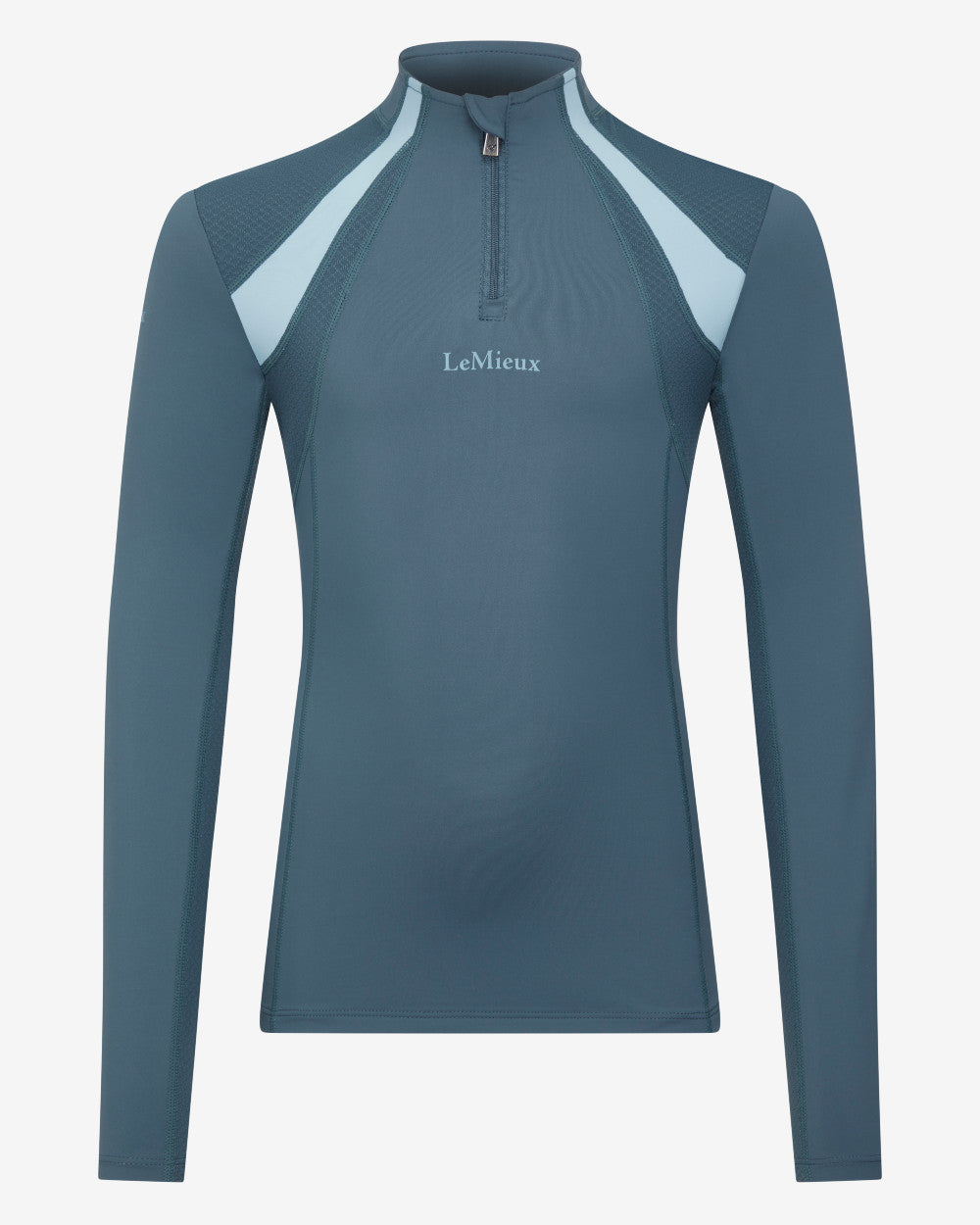 Petrol Coloured LeMieux Young Rider Mia Mesh Base Layer On A White Background