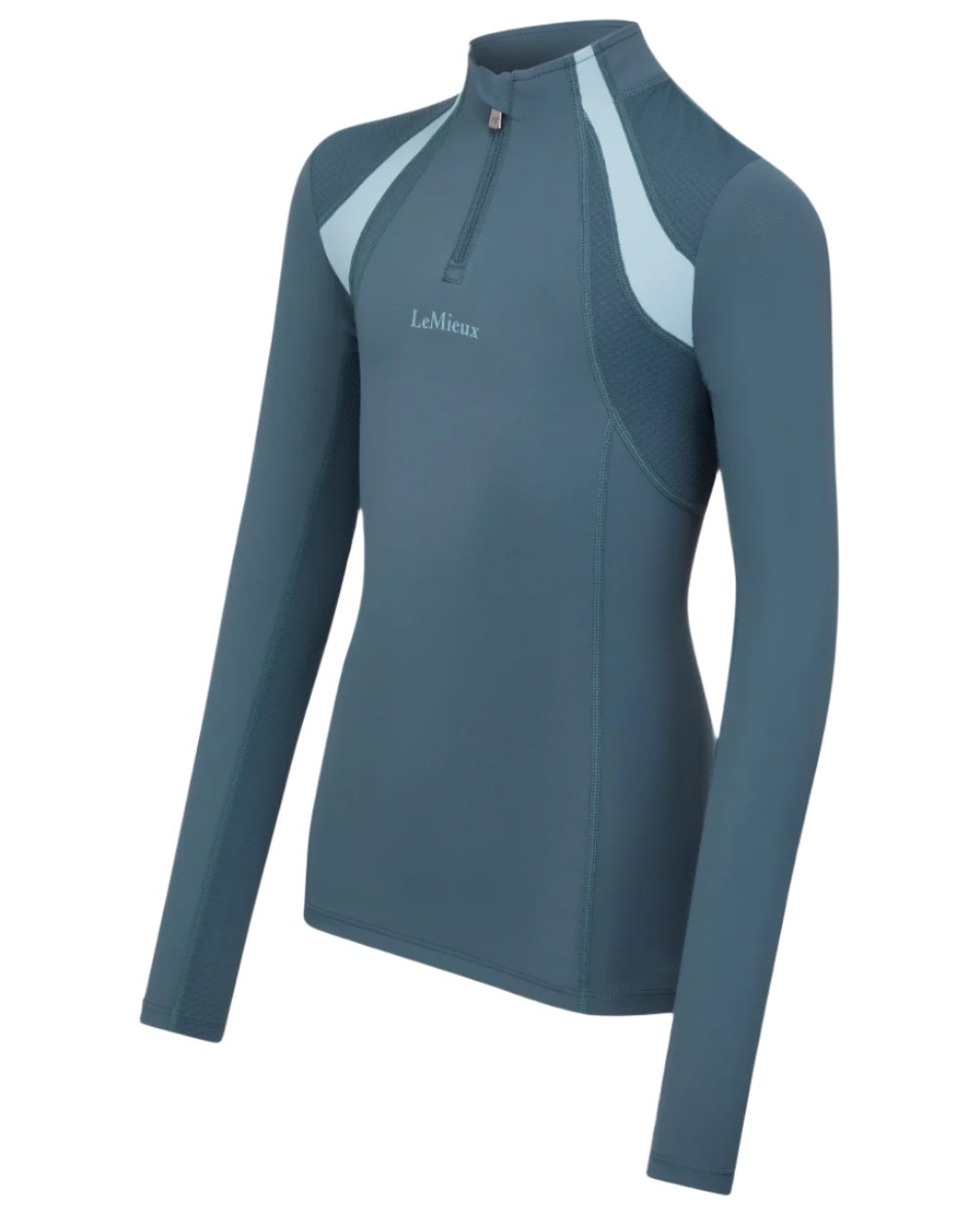 Petrol Coloured LeMieux Young Rider Mia Mesh Base Layer On A White Background