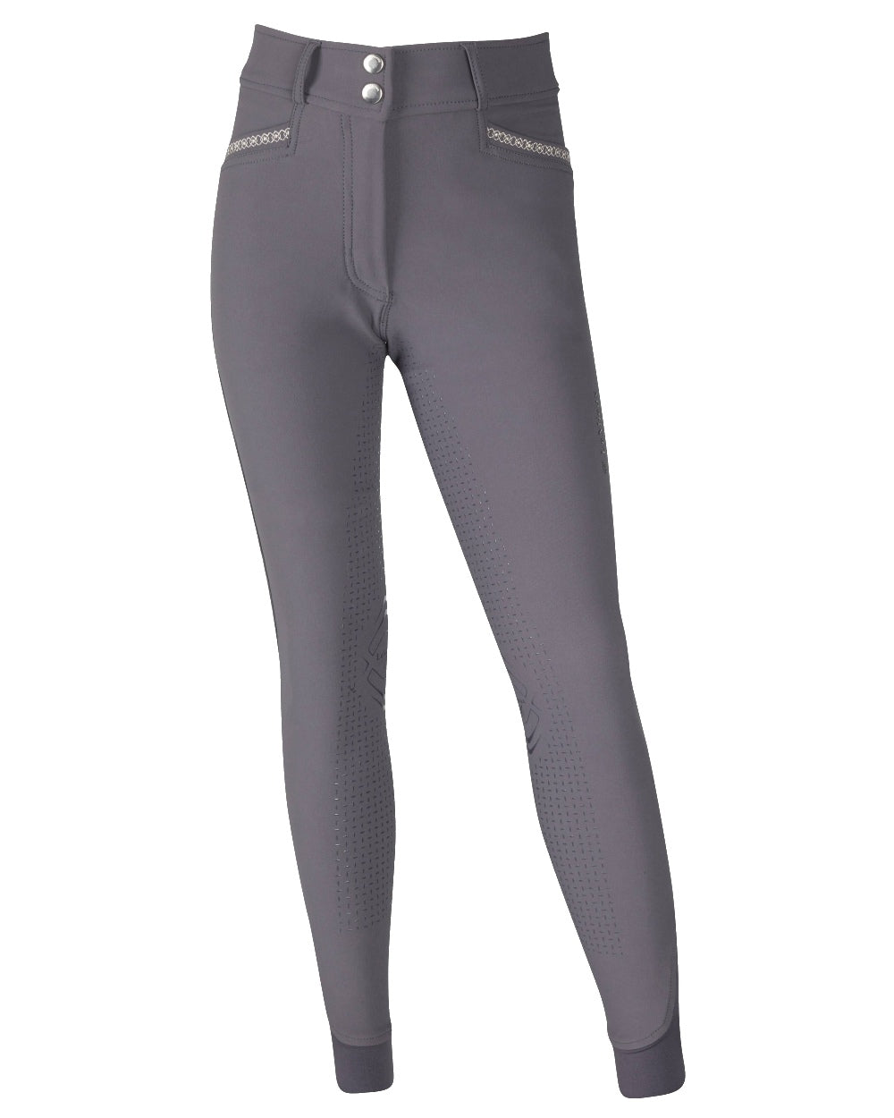 Grey coloured LeMieux Young Rider St Tropez Breech on white background 