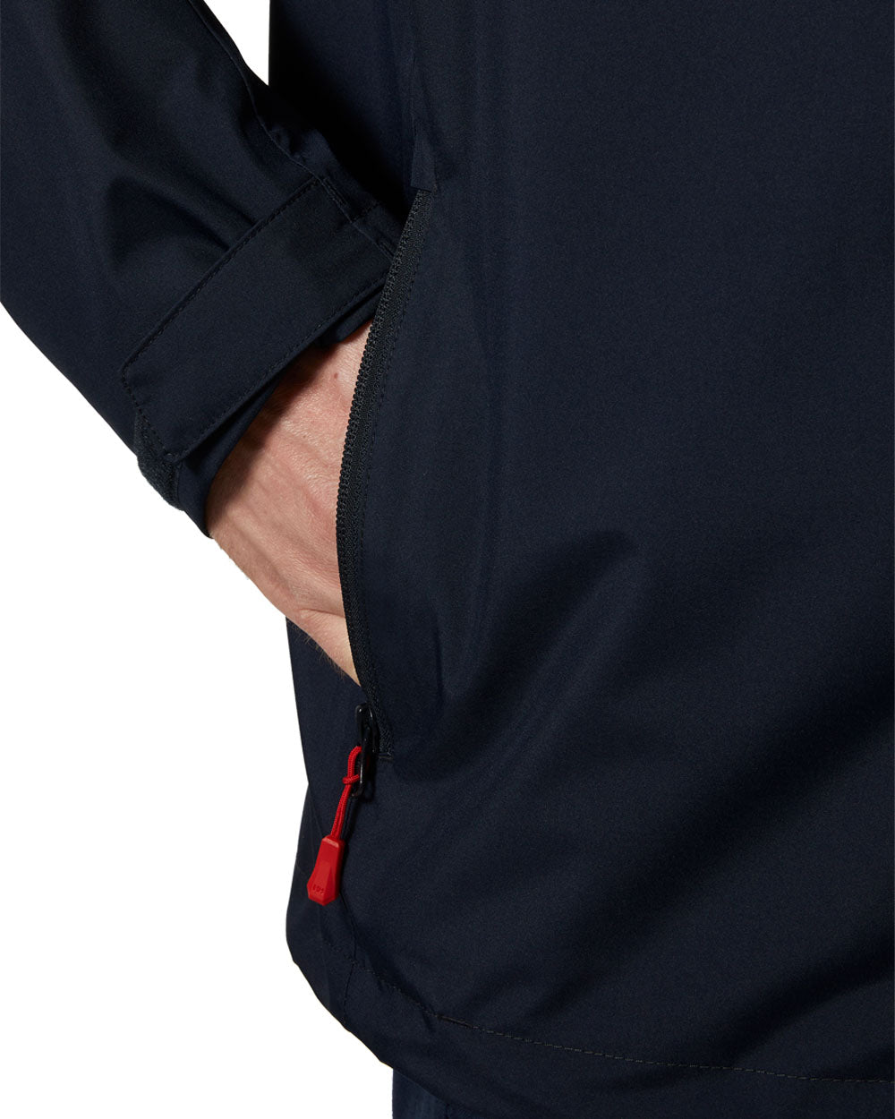 Navy coloured Helly Hansen Mens Crew Hooded Midlayer Jacket on white background