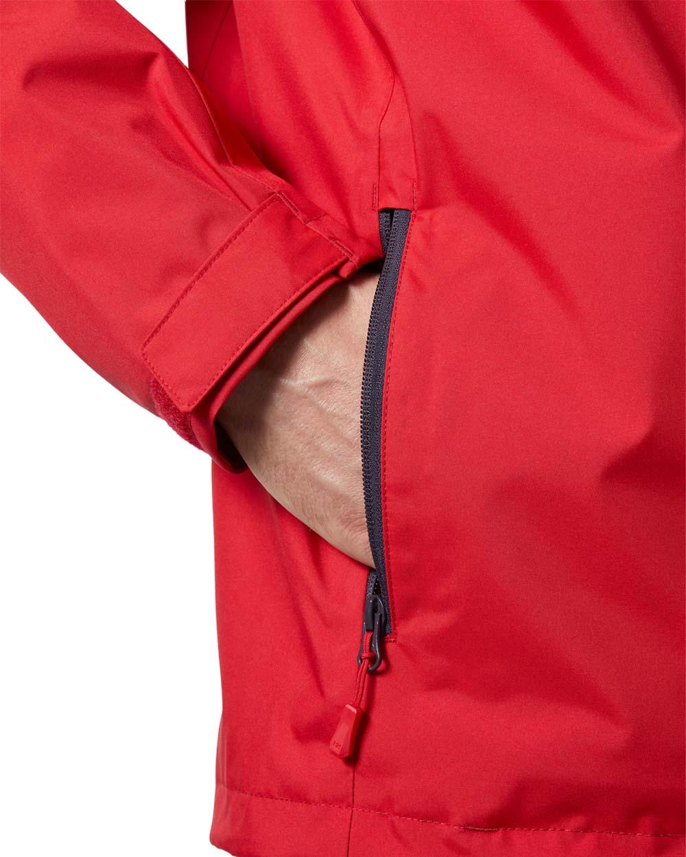 Red coloured Helly Hansen Mens Crew Hooded Midlayer Jacket on white background