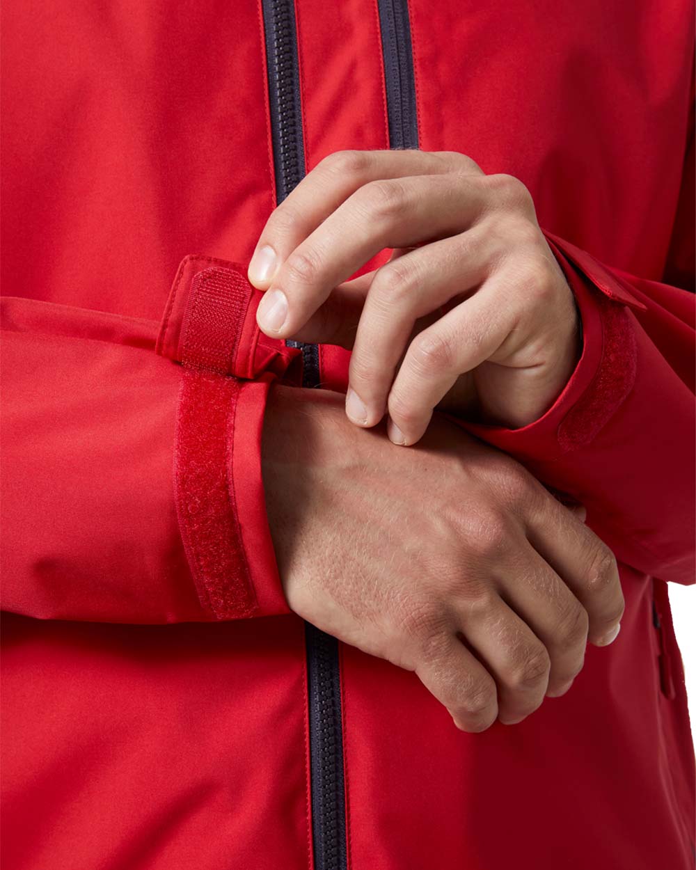 Red coloured Helly Hansen Mens Crew Hooded Midlayer Jacket on white background