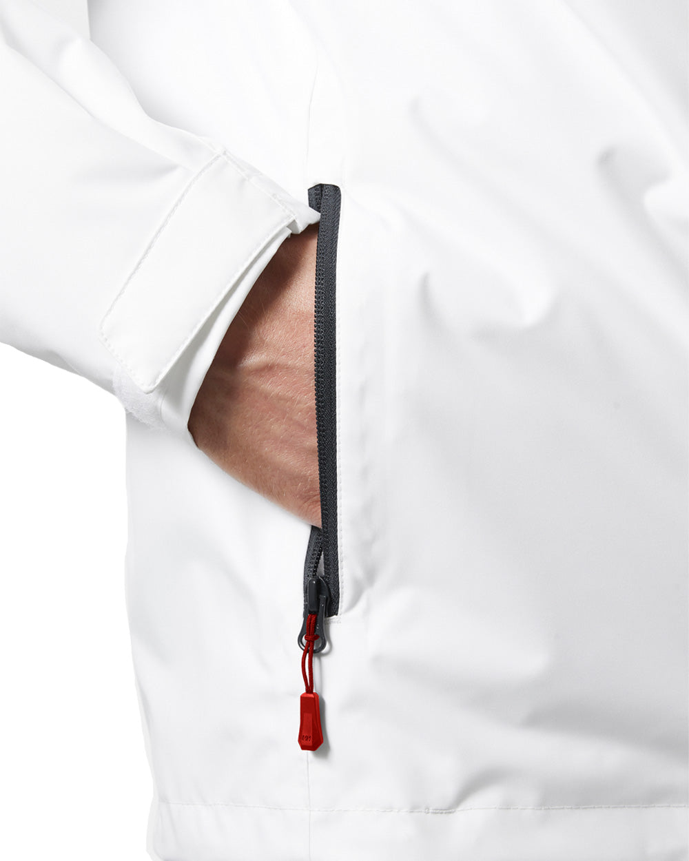 White coloured Helly Hansen Mens Crew Hooded Midlayer Jacket on white background