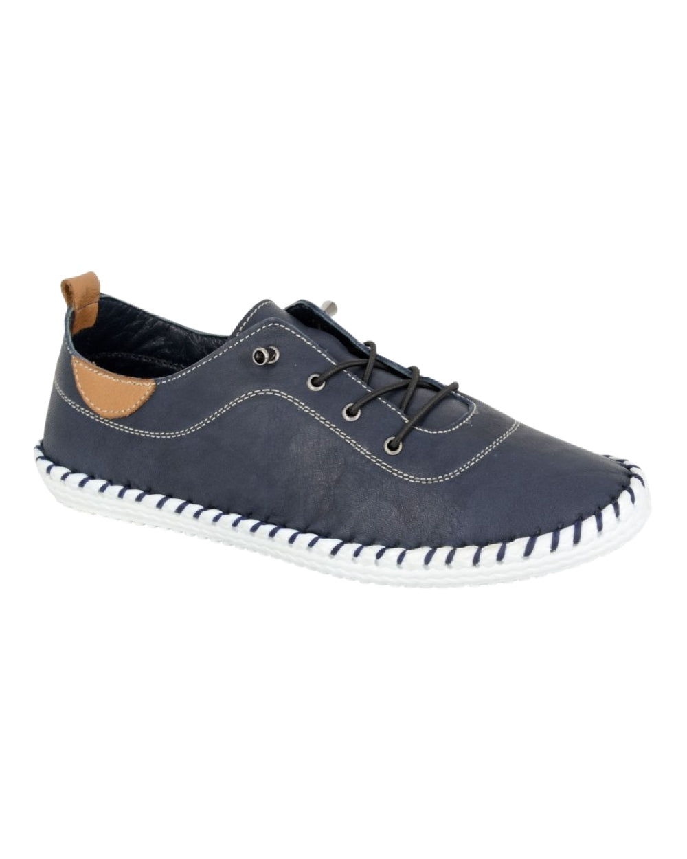 Navy Blue Coloured Mod Comfys Womens Elastic Lace Up Comfort Shoes on White Background
