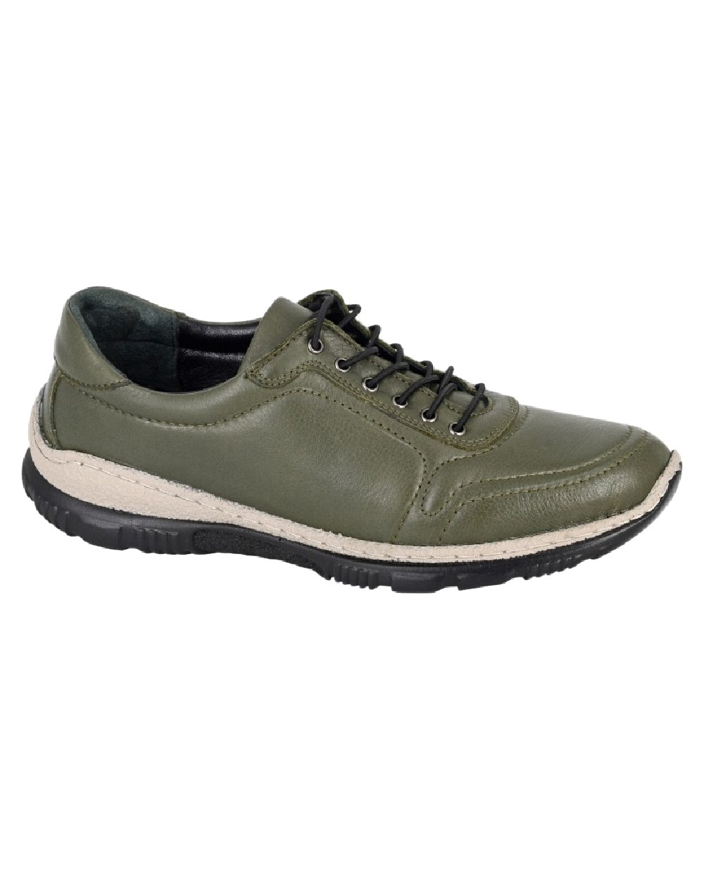 Olive Coloured Mod Comfys Womens Lace Up Flexi Comfort Shoes on White Background