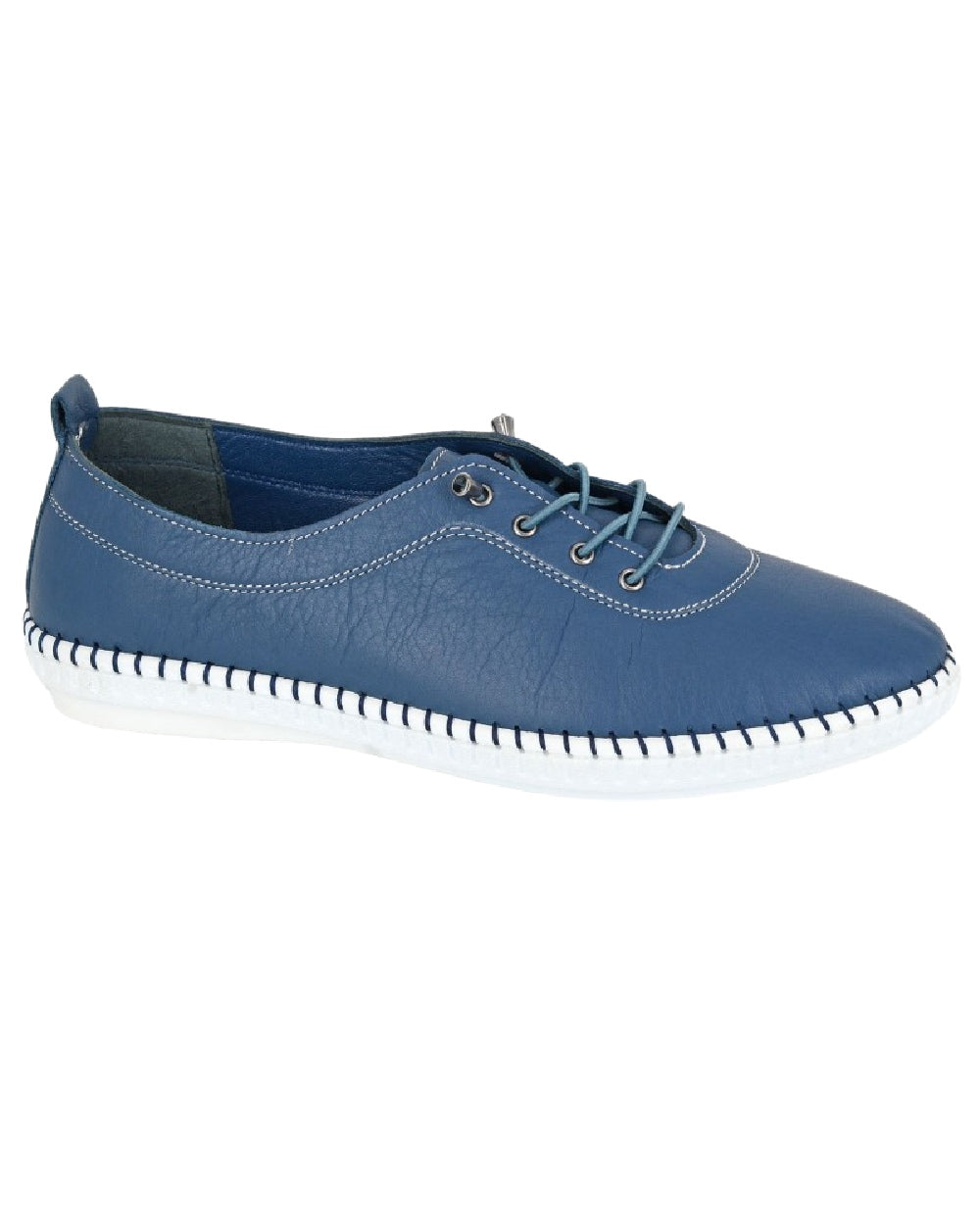 Mid Blue Coloured Mod Comfys Womens Softie Elastic Lace Up Comfort Shoes on White Background