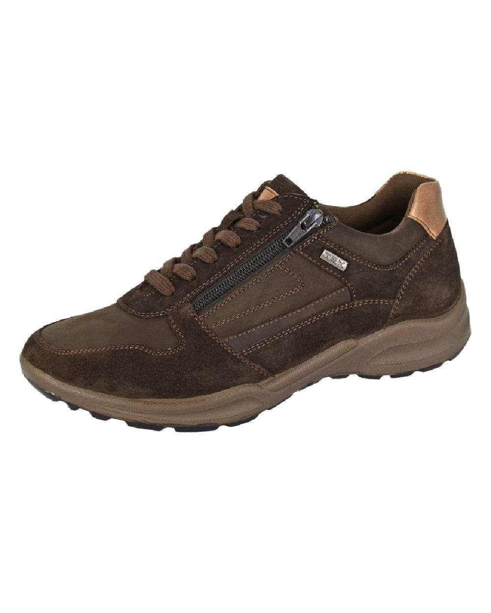 Brown Coloured Mod Comfys Womens Waterproof 6 Eye Zip Trail Shoes on White Background