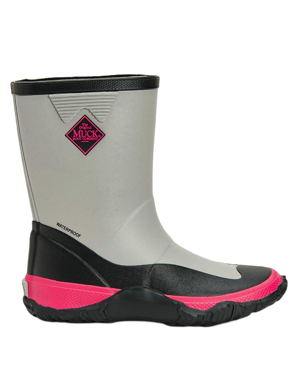Grey Pink Coloured Muck Boots Childrens Forager Tall Boots on White Background