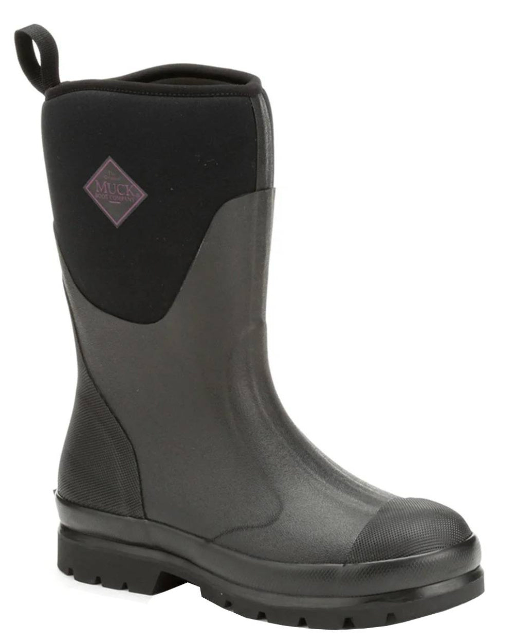 Black Coloured Muck Boots Womens Chore Classic Mid Wellingtons On A White Background