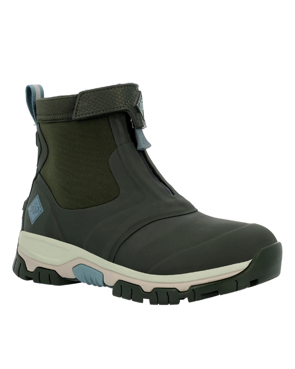 Dark Moss Coloured Muck Boots Ladies Apex Zip Mid Boots On A White Background
