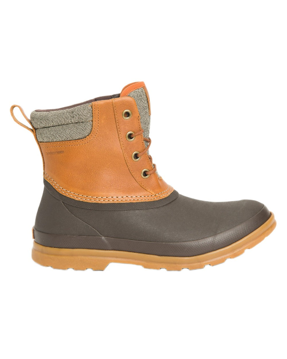 Tan Coloured Muck Boots Mens Originals Duck Lace-Up Leather Short Boots on White Background