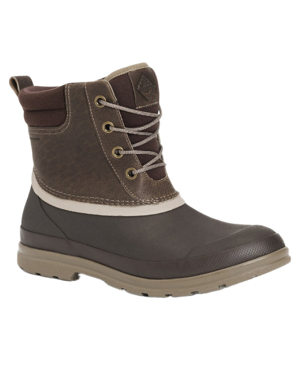 Taupe Coloured Muck Boots Mens Originals Duck Lace-Up Leather Short Boots on White Background