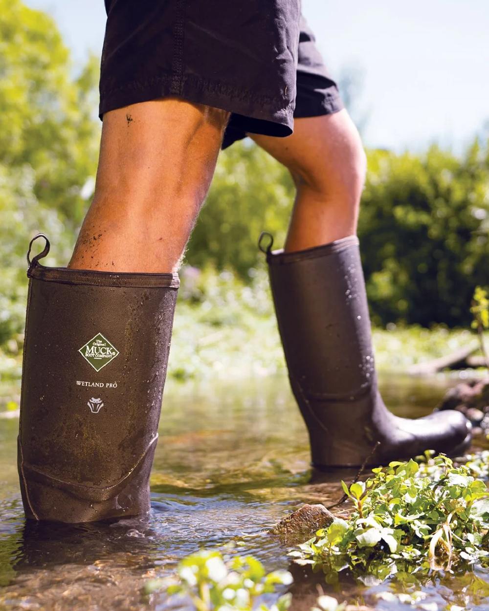 Brown Coloured Muck Boots Mens Wetland Pro Tall Boots On A Forest Background