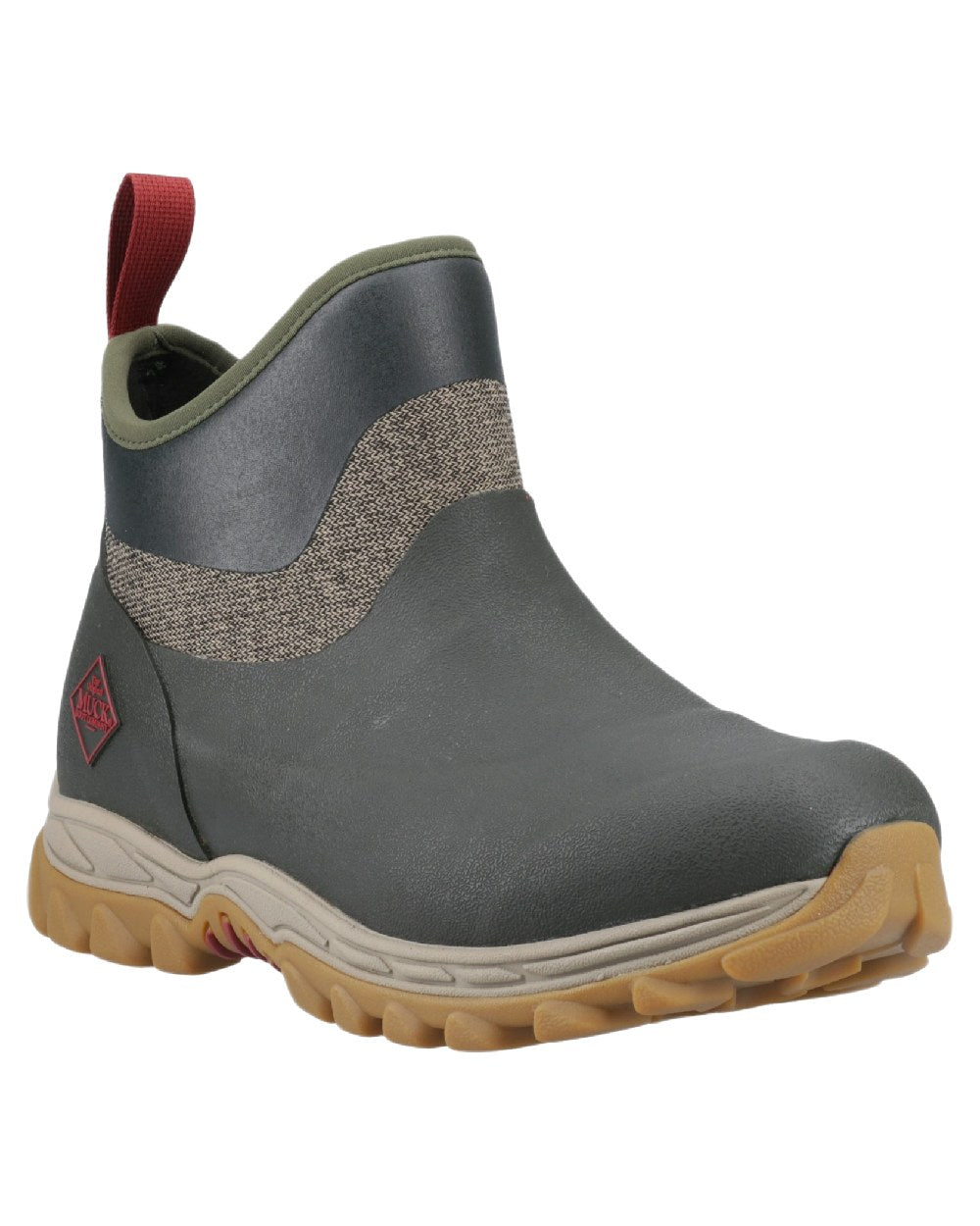 Olive Herringbone Print Coloured Muck Boots Womens Arctic Sport II Ankle Boots on White Background