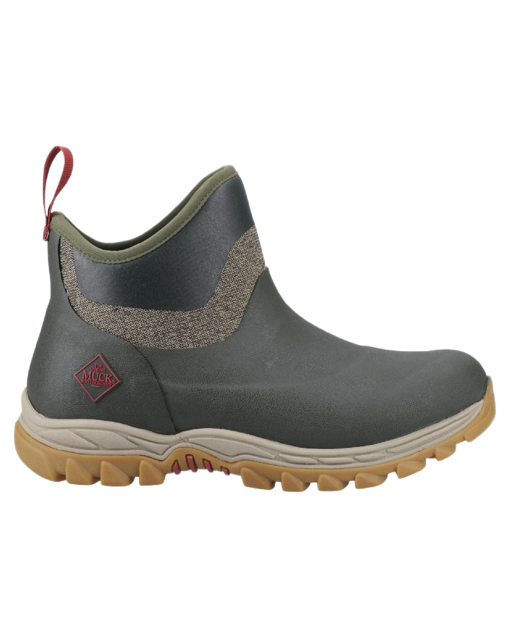 Olive Herringbone Print Coloured Muck Boots Womens Arctic Sport II Ankle Boots on White Background