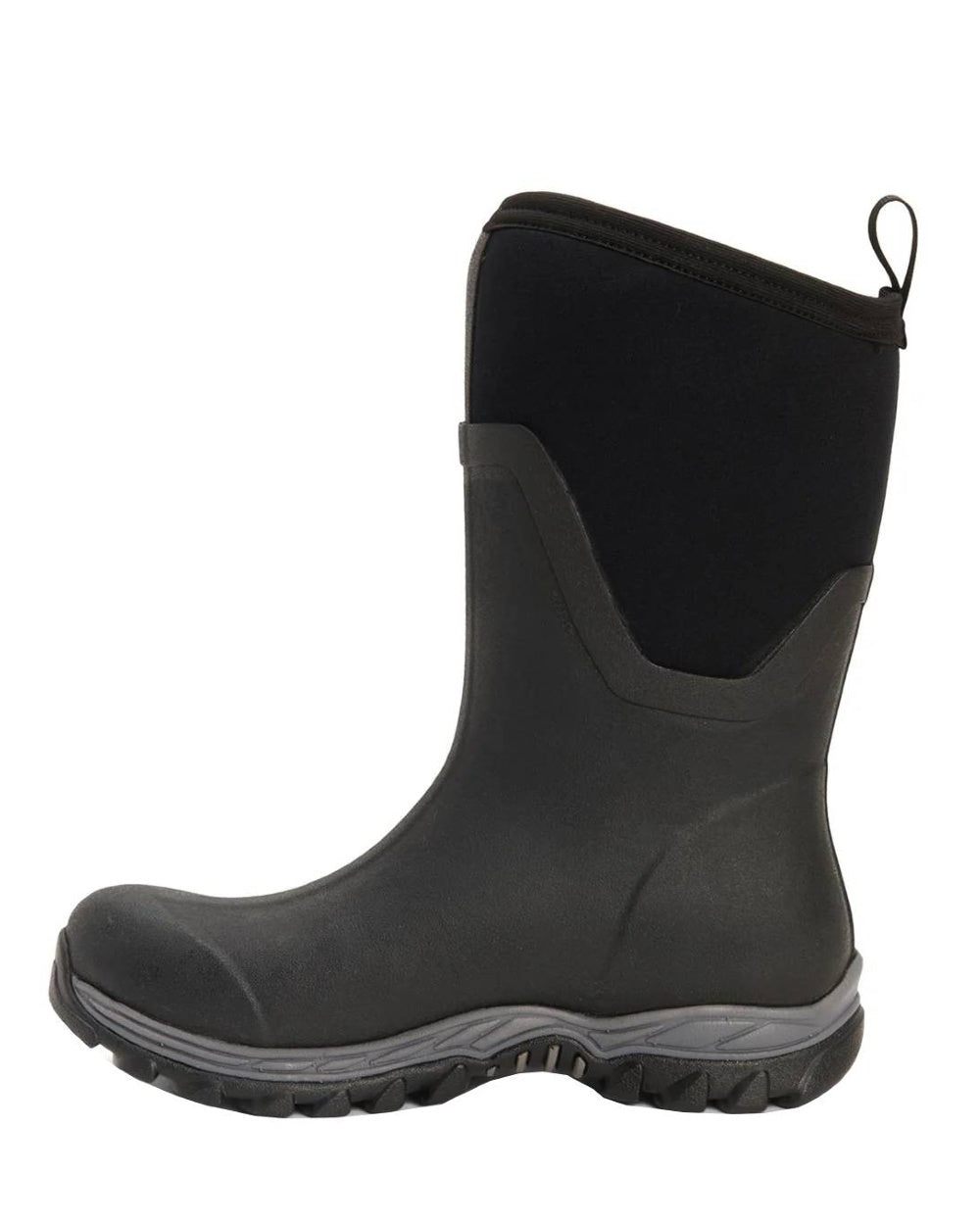 Black Coloured Muck Boots Womens Arctic Sport II Mid Wellingtons On A White Background