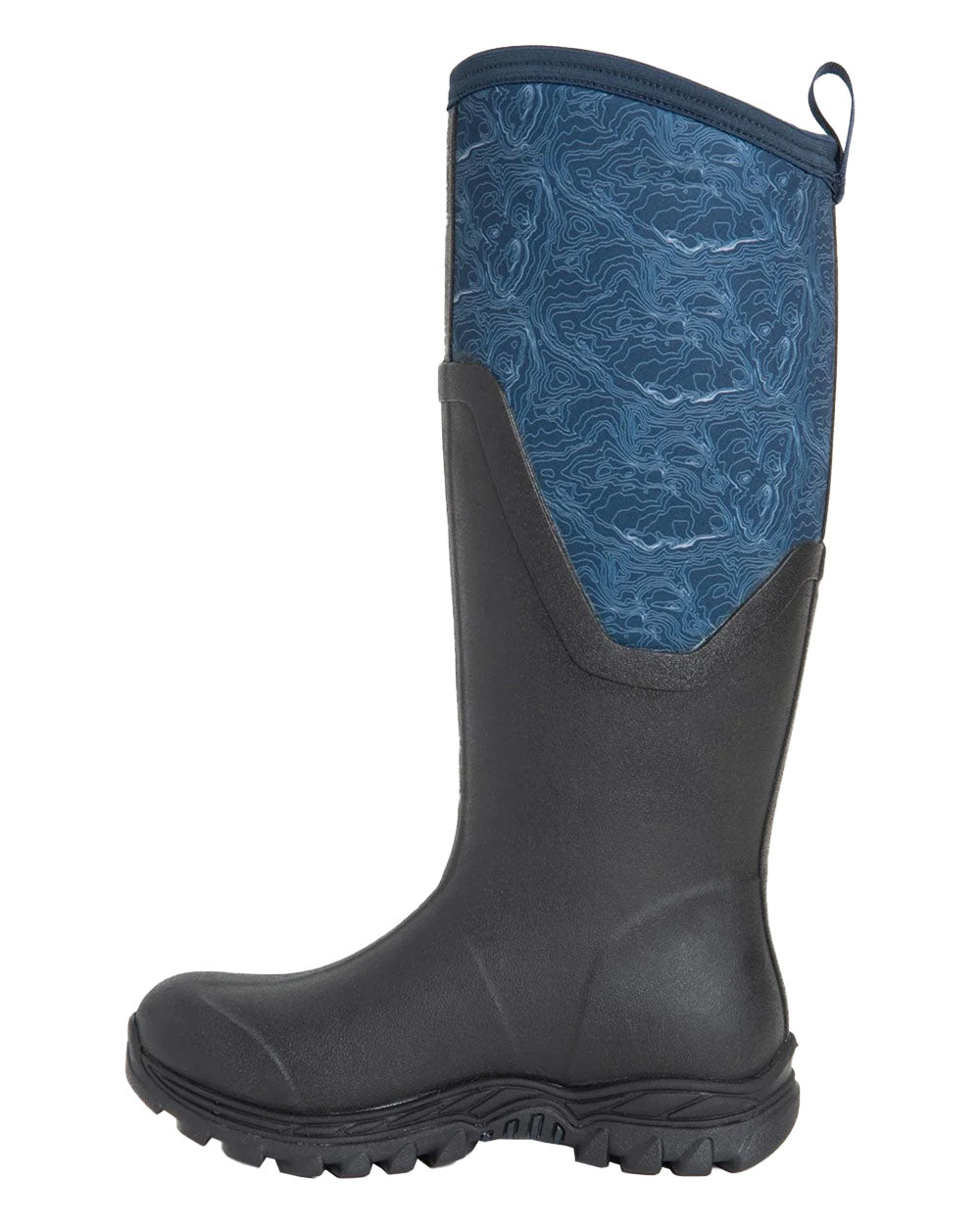 Navy Topography Muck Boots Womens Artic Sport II Tall Wellingtons on White background