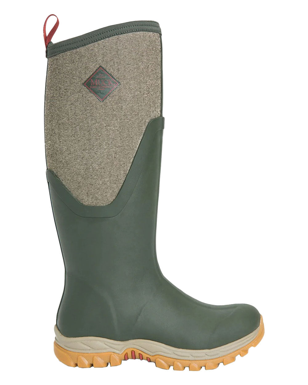 Olive Herringbone Muck Boots Womens Artic Sport II Tall Wellingtons on White background