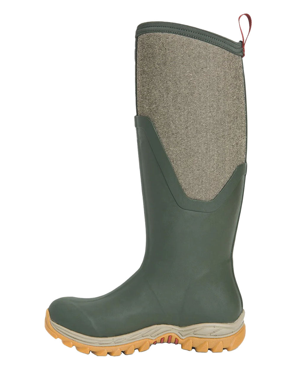 Olive Herringbone Muck Boots Womens Artic Sport II Tall Wellingtons on White background