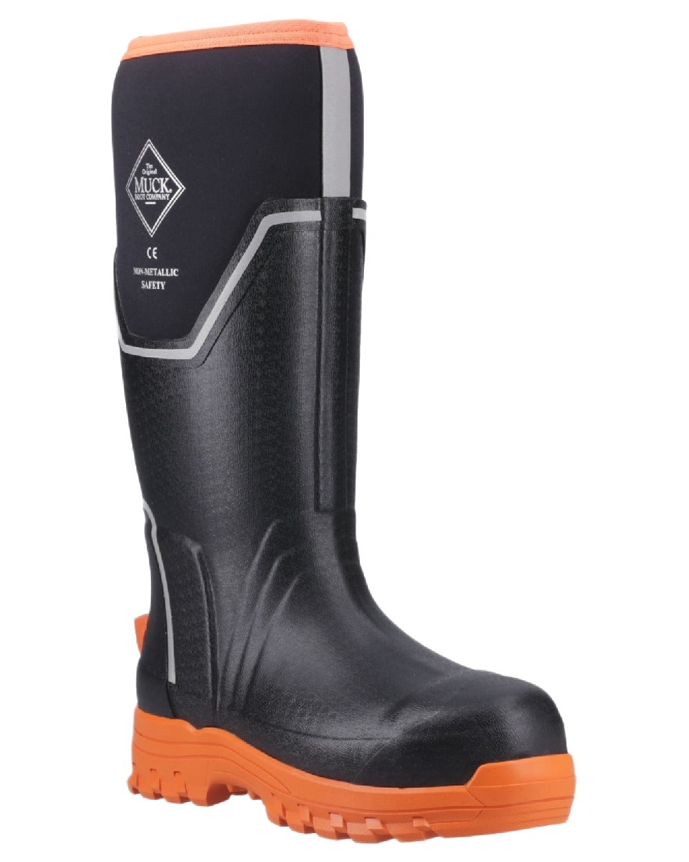 Black Orange Coloured Muck Boots Womens Grit S5 Tall Boots on White Background