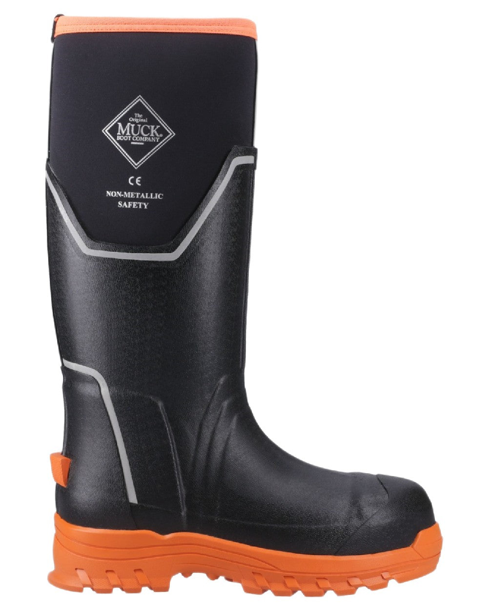 Black Orange Coloured Muck Boots Womens Grit S5 Tall Boots on White Background