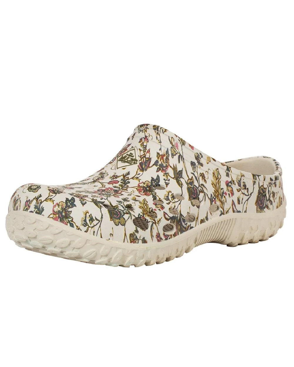 Light Grey Floral Print Coloured Muck Boots Womens Muckster Lite Clogs On A White Background