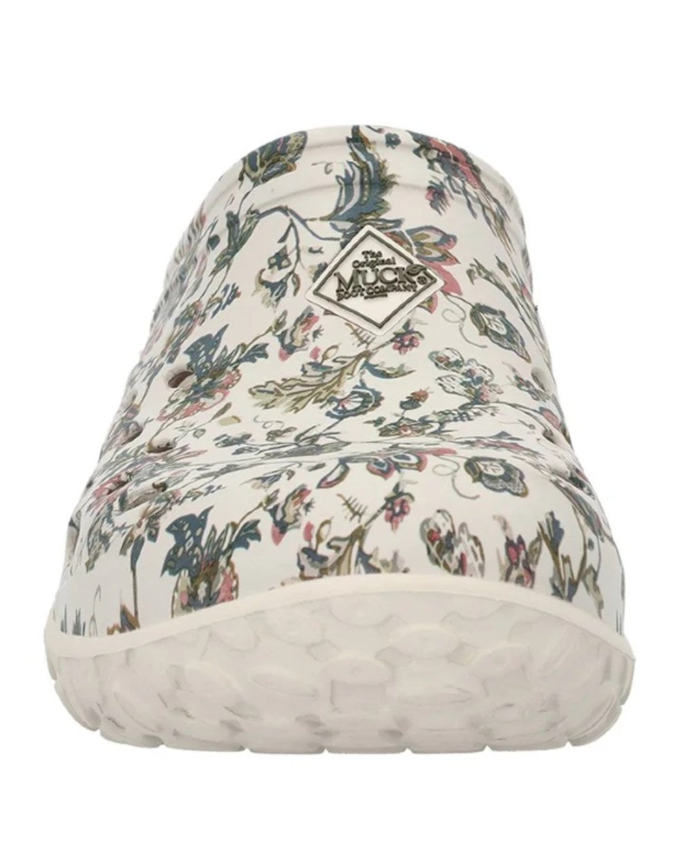 Light Grey Floral Print Coloured Muck Boots Womens Muckster Lite Clogs On A White Background
