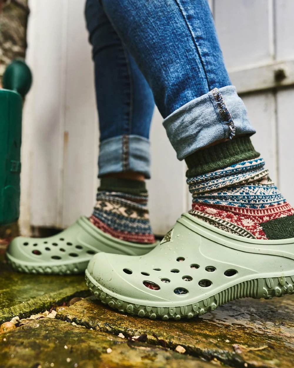 Resida Green Coloured Muck Boots Womens Muckster Lite Clogs On A Street Background