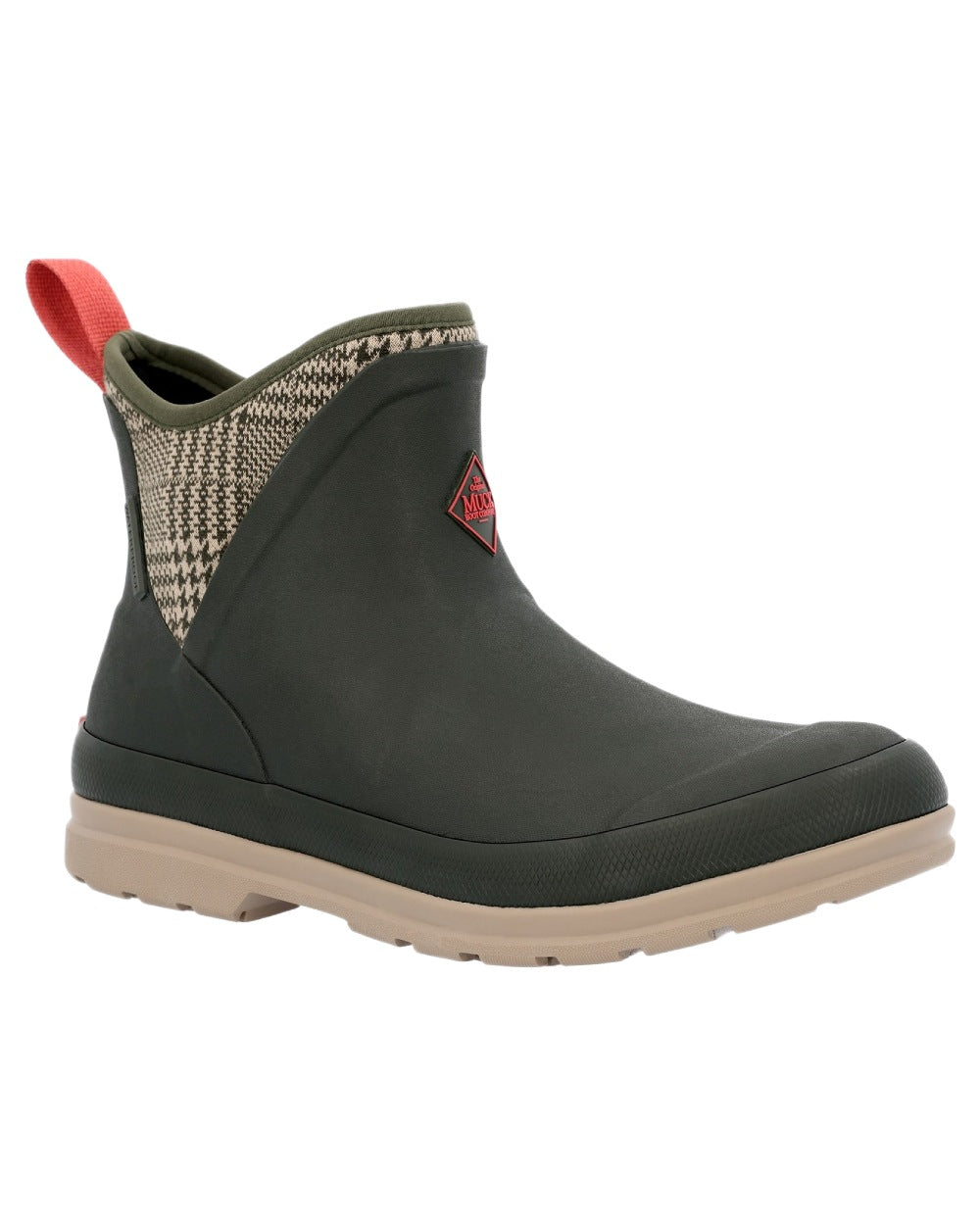 Moss Plaid Print Coloured Muck Boots Womens Originals Pull-On Ankle Boots on White Background