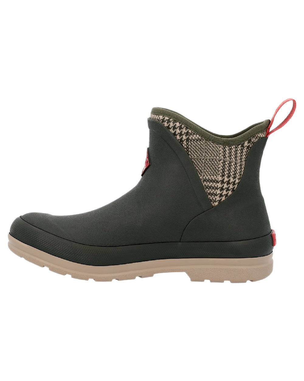 Moss Plaid Print Coloured Muck Boots Womens Originals Pull-On Ankle Boots on White Background