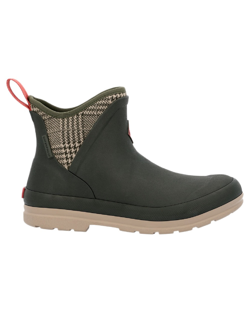 Moss Plaid Print Coloured Muck Boots Womens Originals Pull-On Ankle Boots on White Background