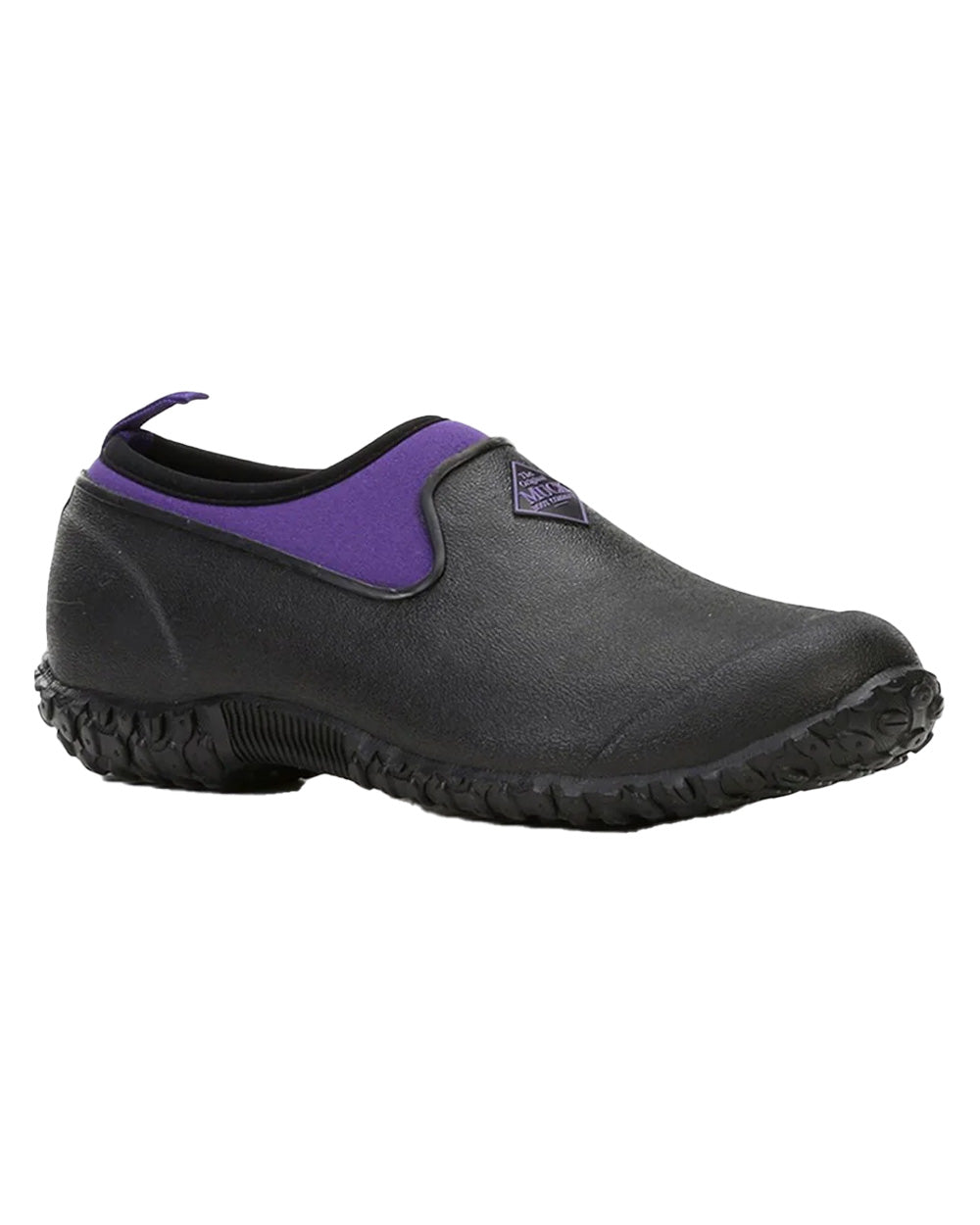 Black Purple coloured Muck Boots Womens RHS Muckster II Low Shoes on White background