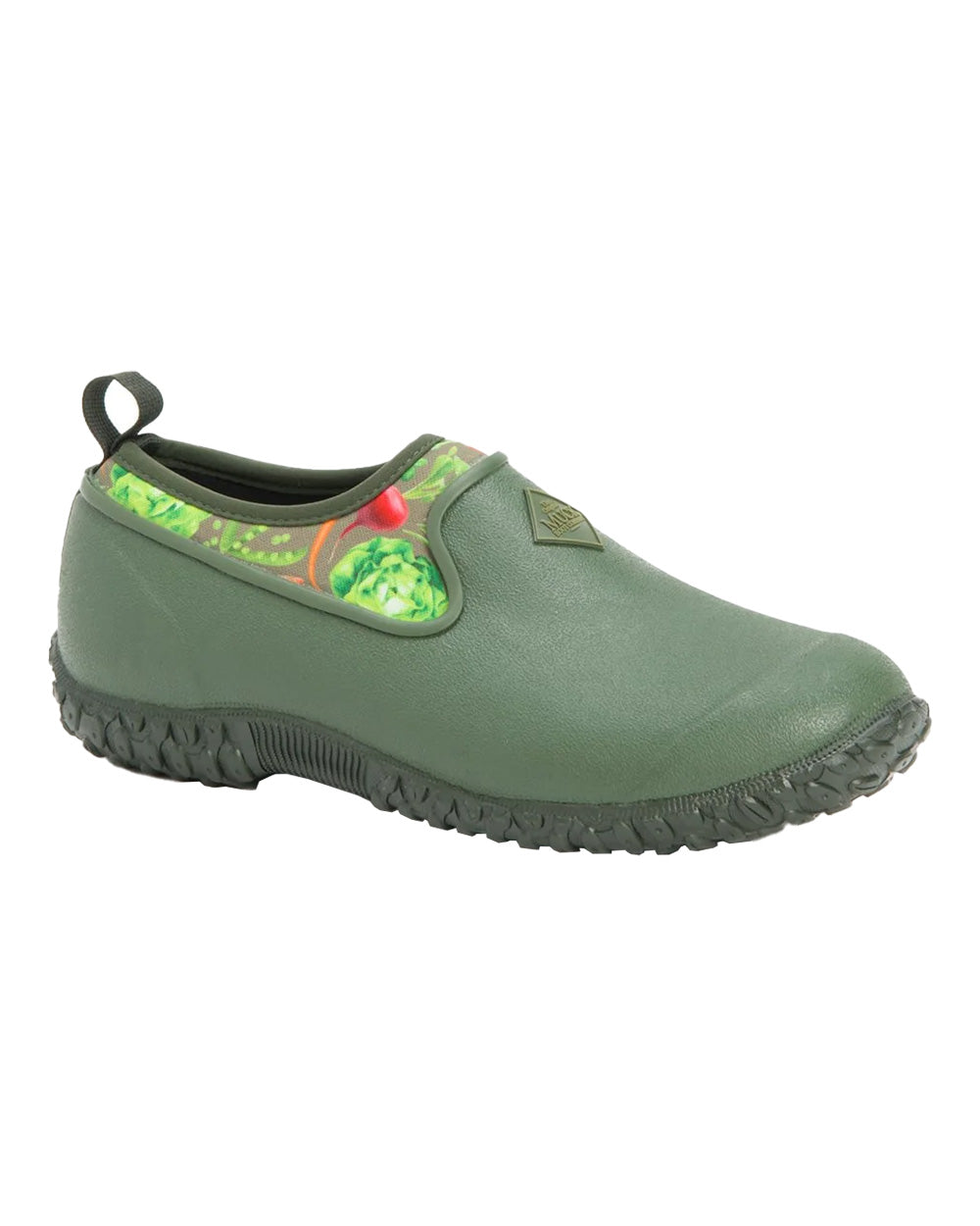 Green Veggie Print coloured Muck Boots Womens RHS Muckster II Low Shoes on White background