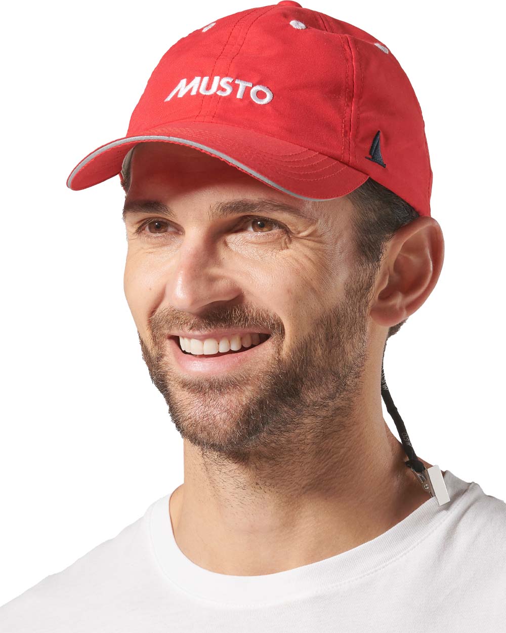 True Red coloured Musto Essential Fast Dry Crew Cap on White background